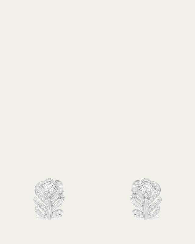 Plume De Paon Small 18K White Gold Diamond Earrings